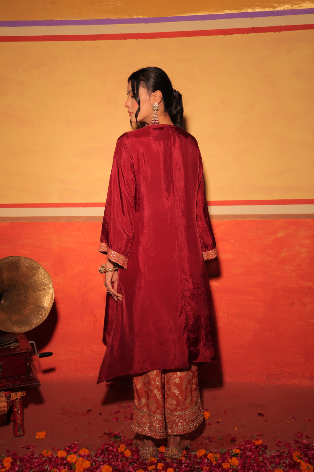 Wine Rust Brocade Kaftan Set