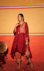 Wine Rust Brocade Kaftan Set