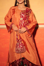 Rust Orange Brocade Kaftan Set