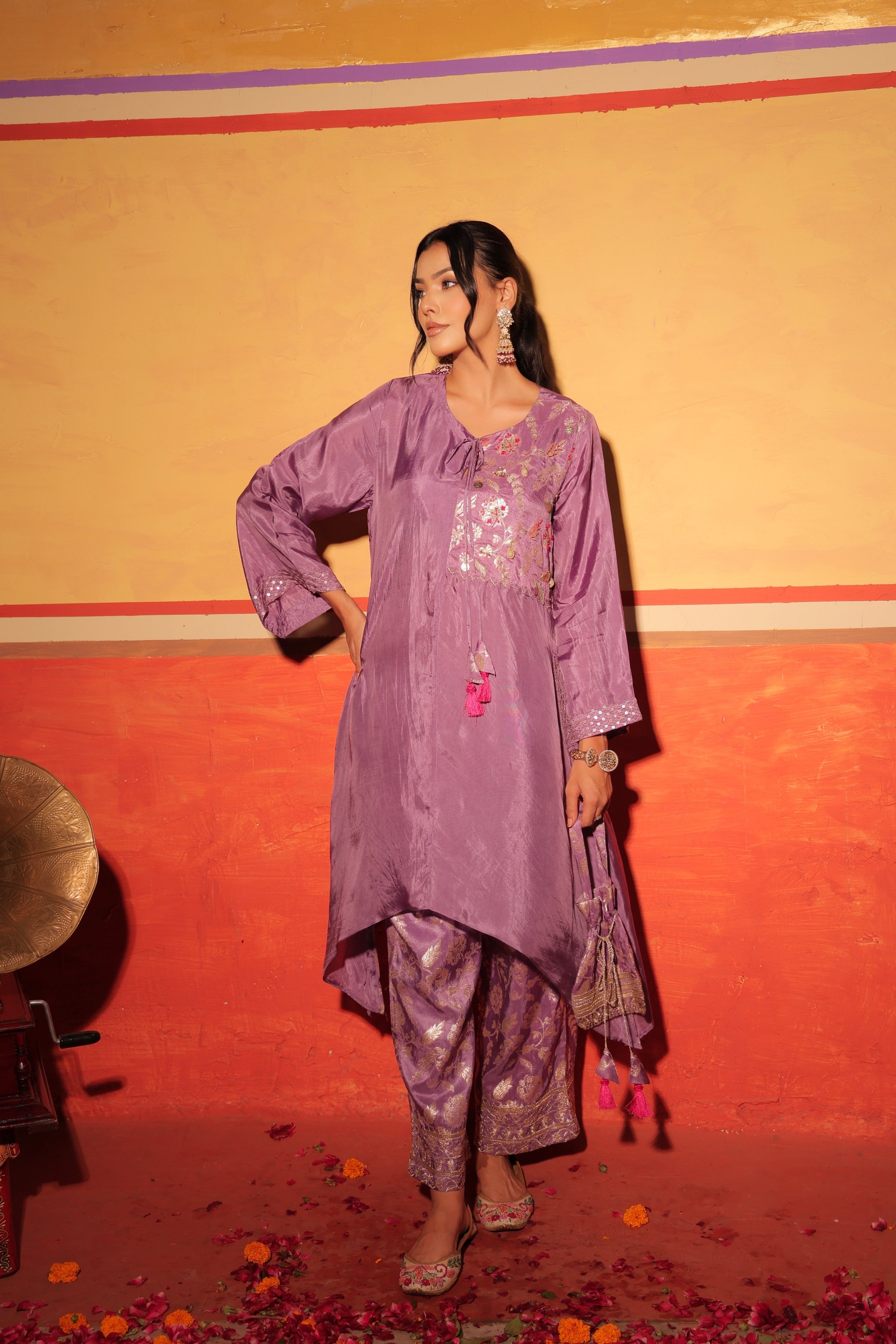 Mauve Brocade Kaftan Set
