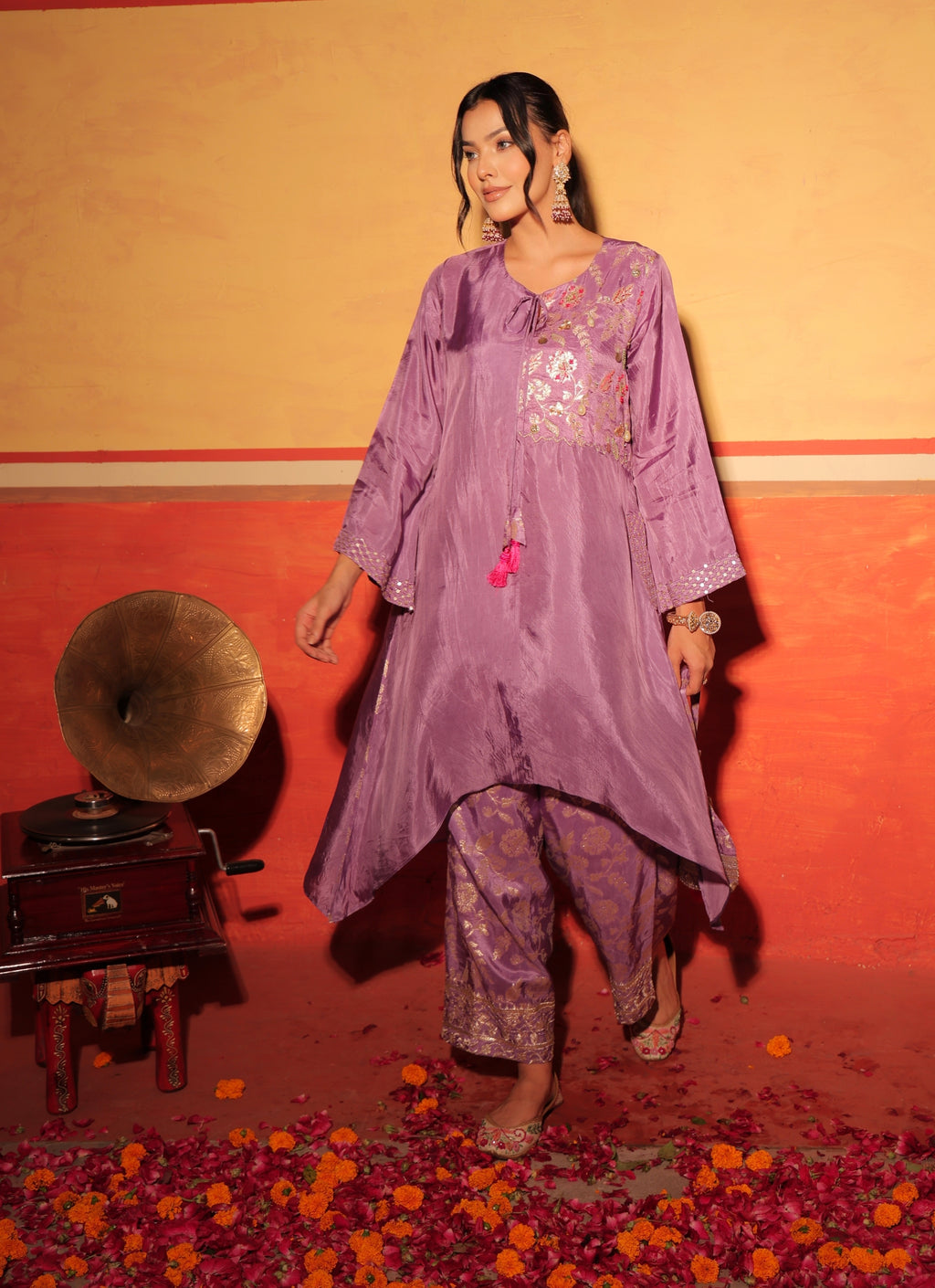 Mauve Brocade Kaftan Set