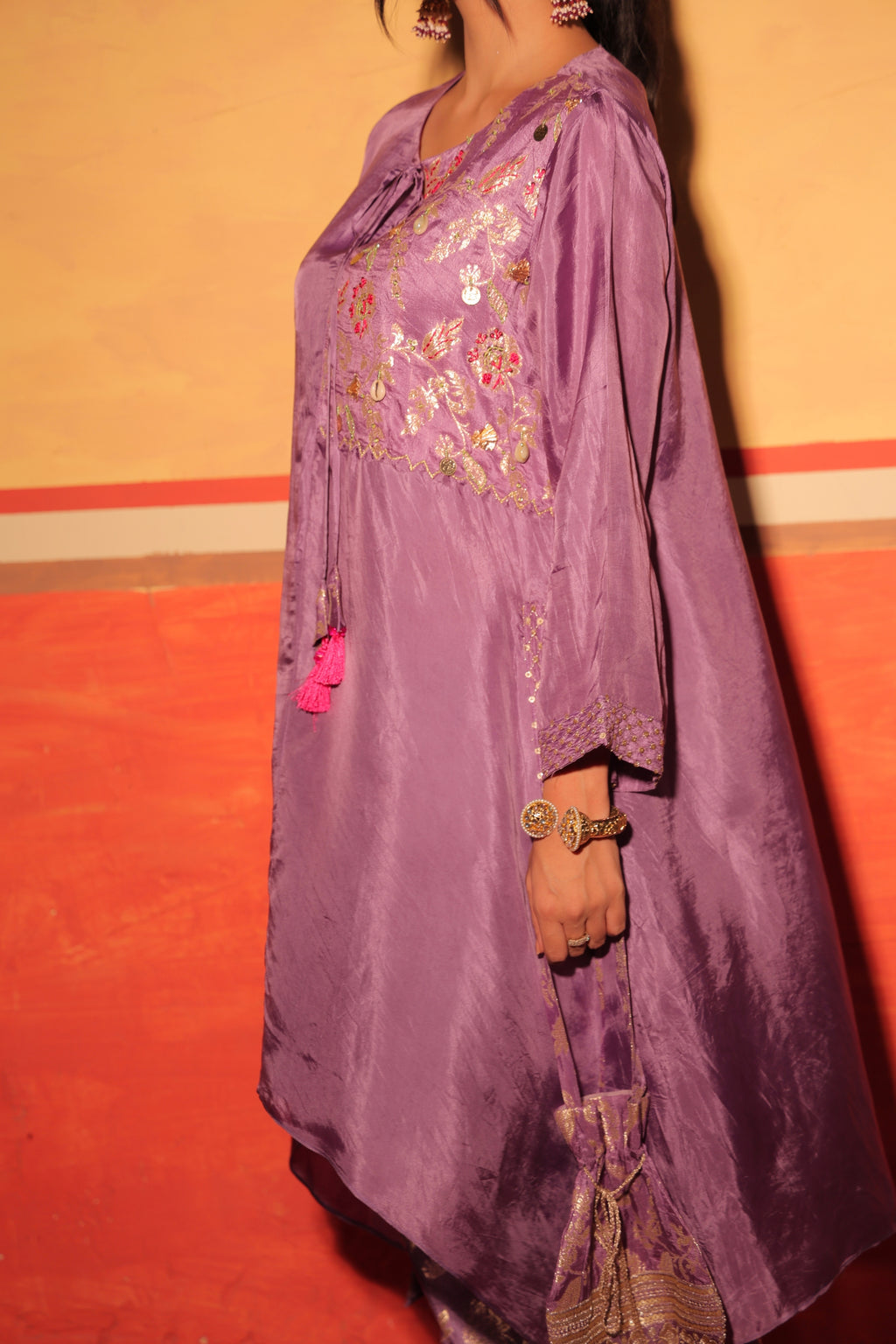 Mauve Brocade Kaftan Set