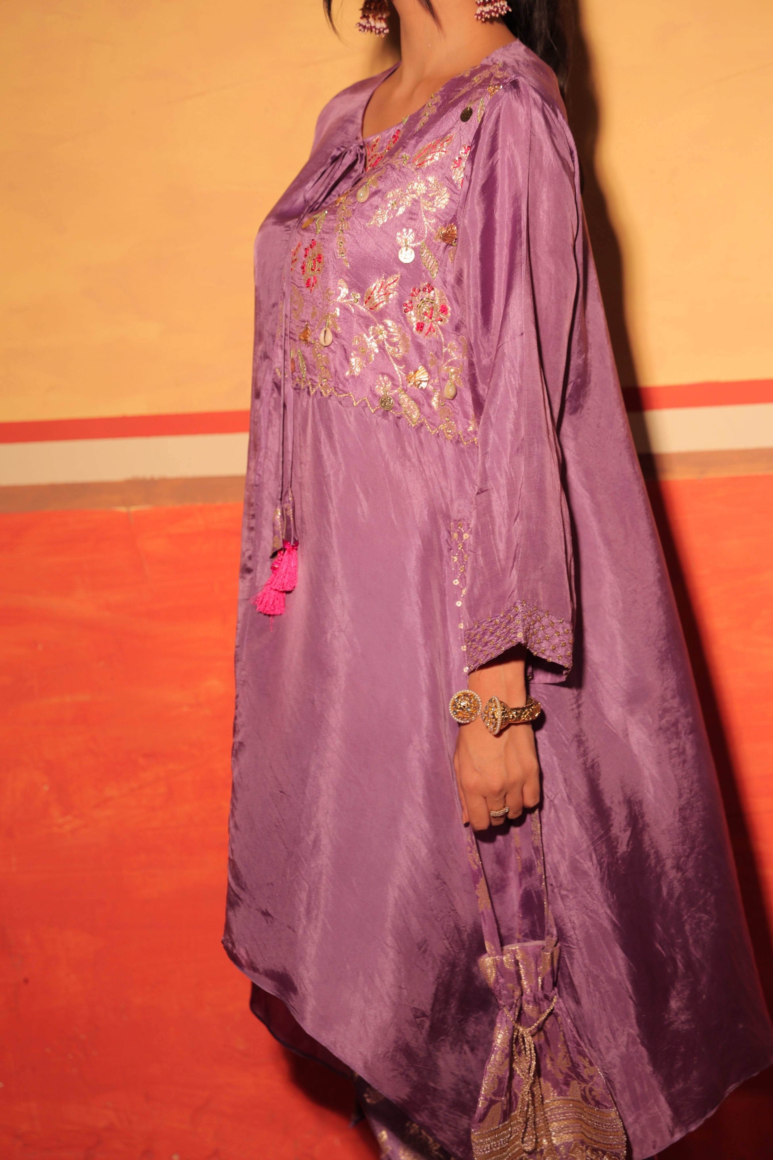 Mauve Brocade Kaftan Set