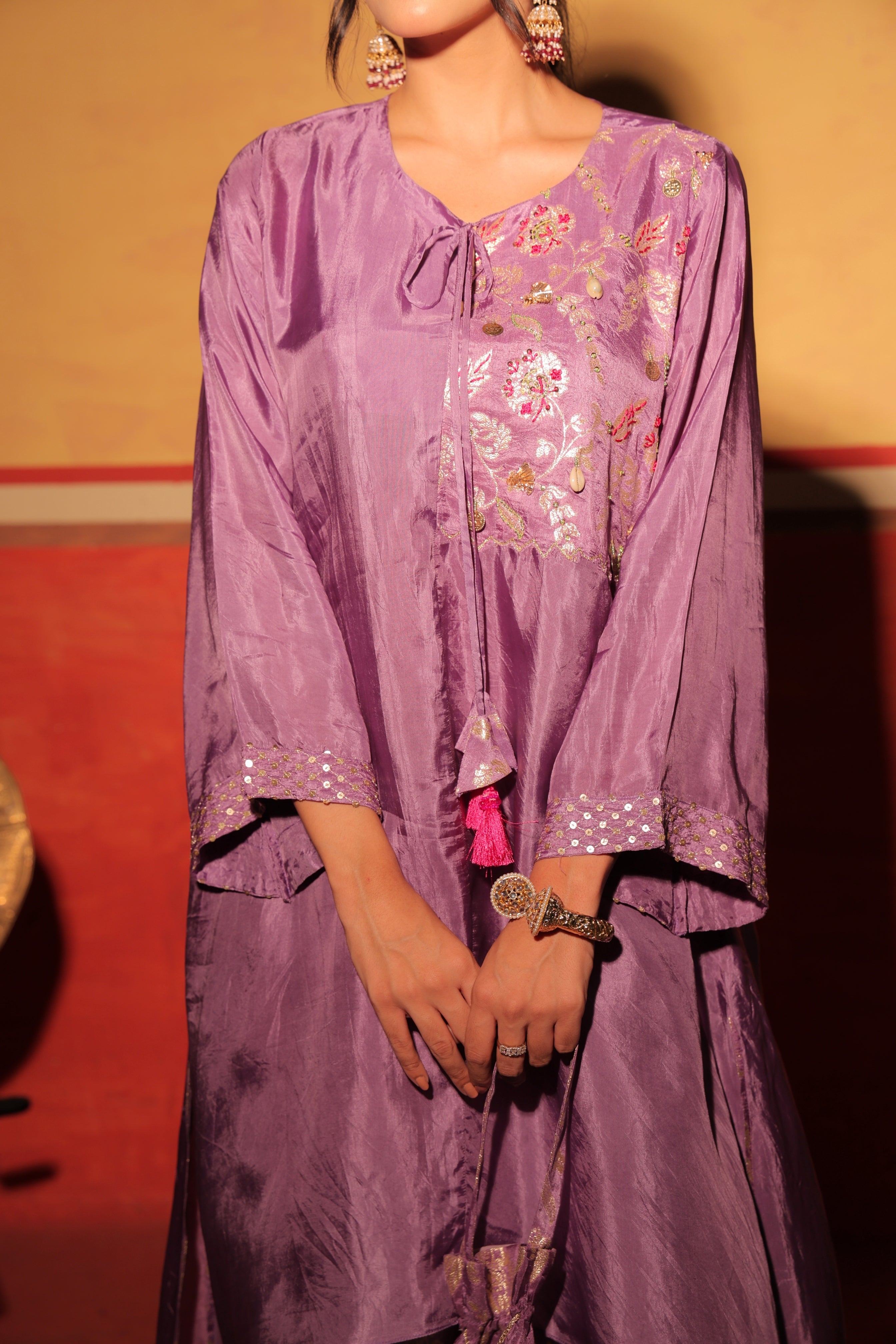 Mauve Brocade Kaftan Set