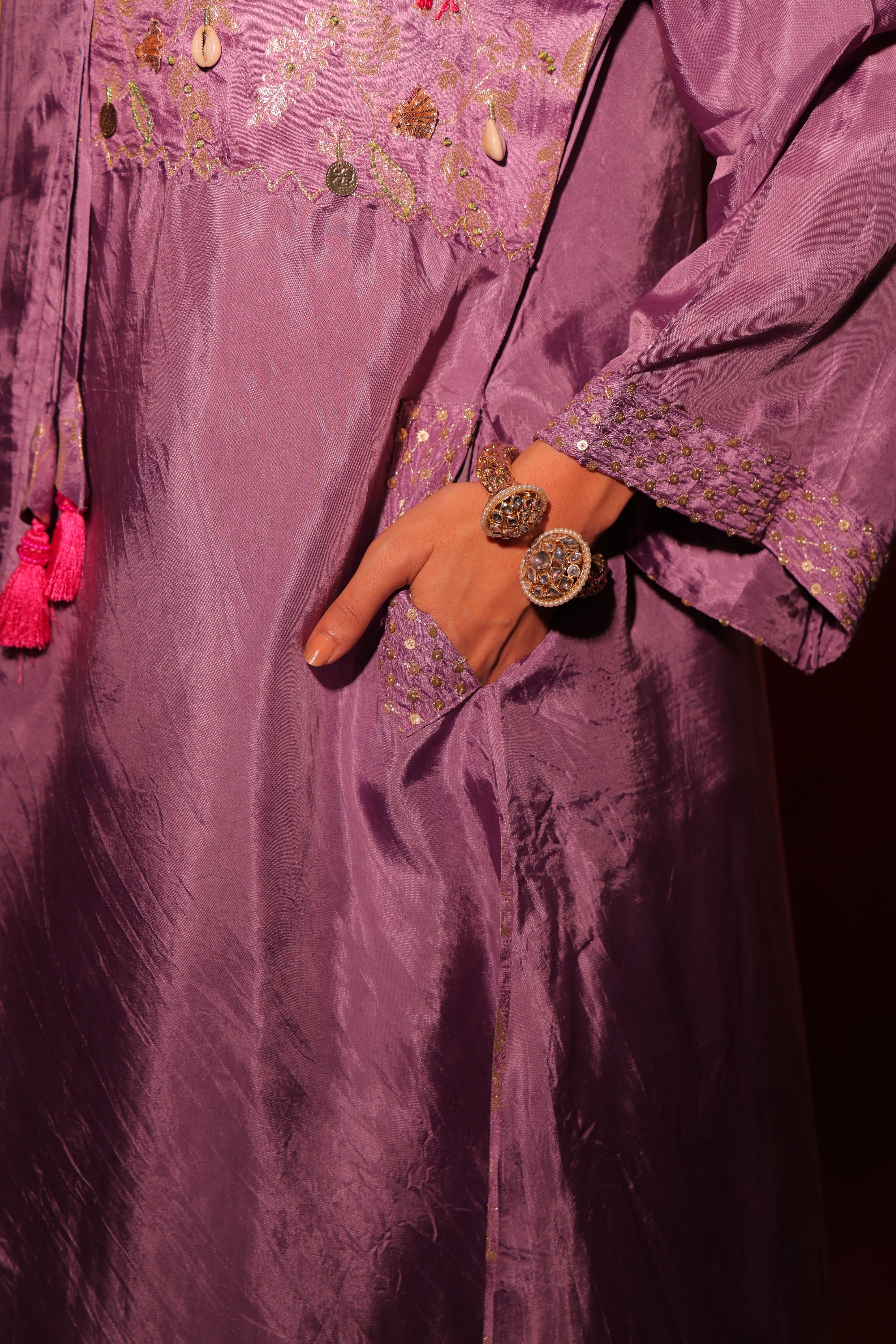 Mauve Brocade Kaftan Set