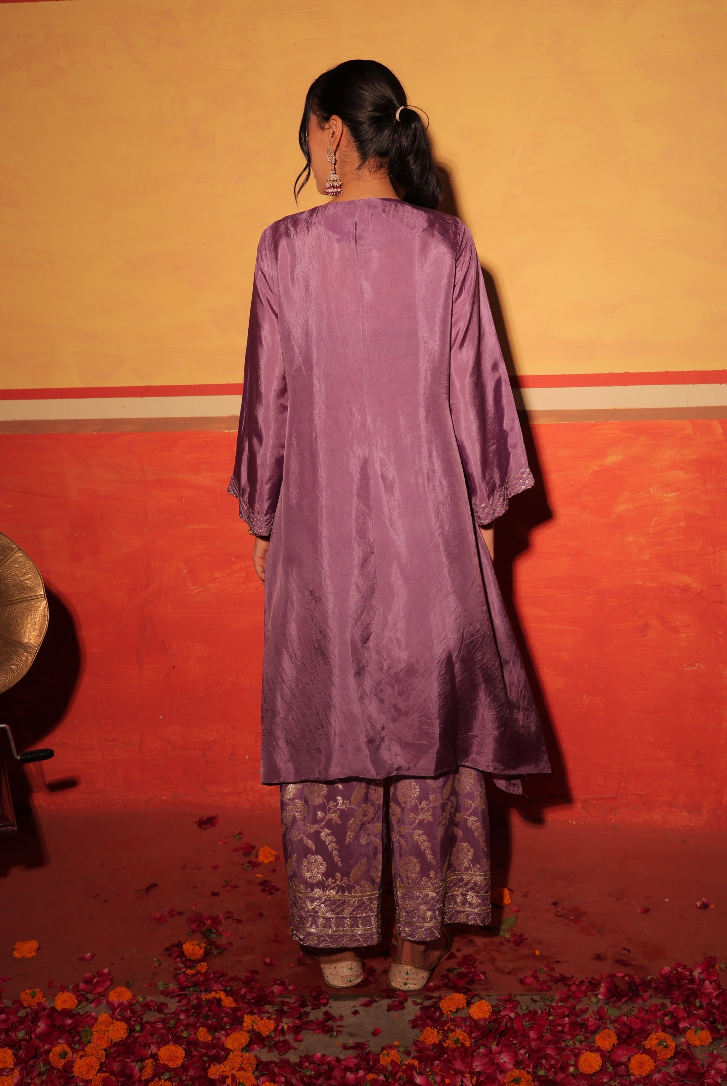 Mauve Brocade Kaftan Set