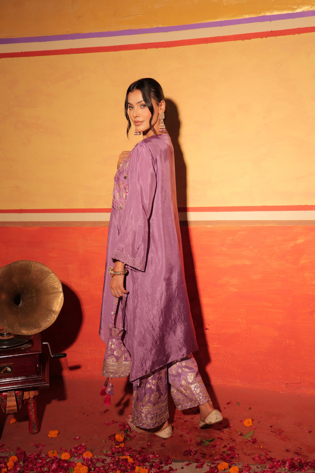 Mauve Brocade Kaftan Set