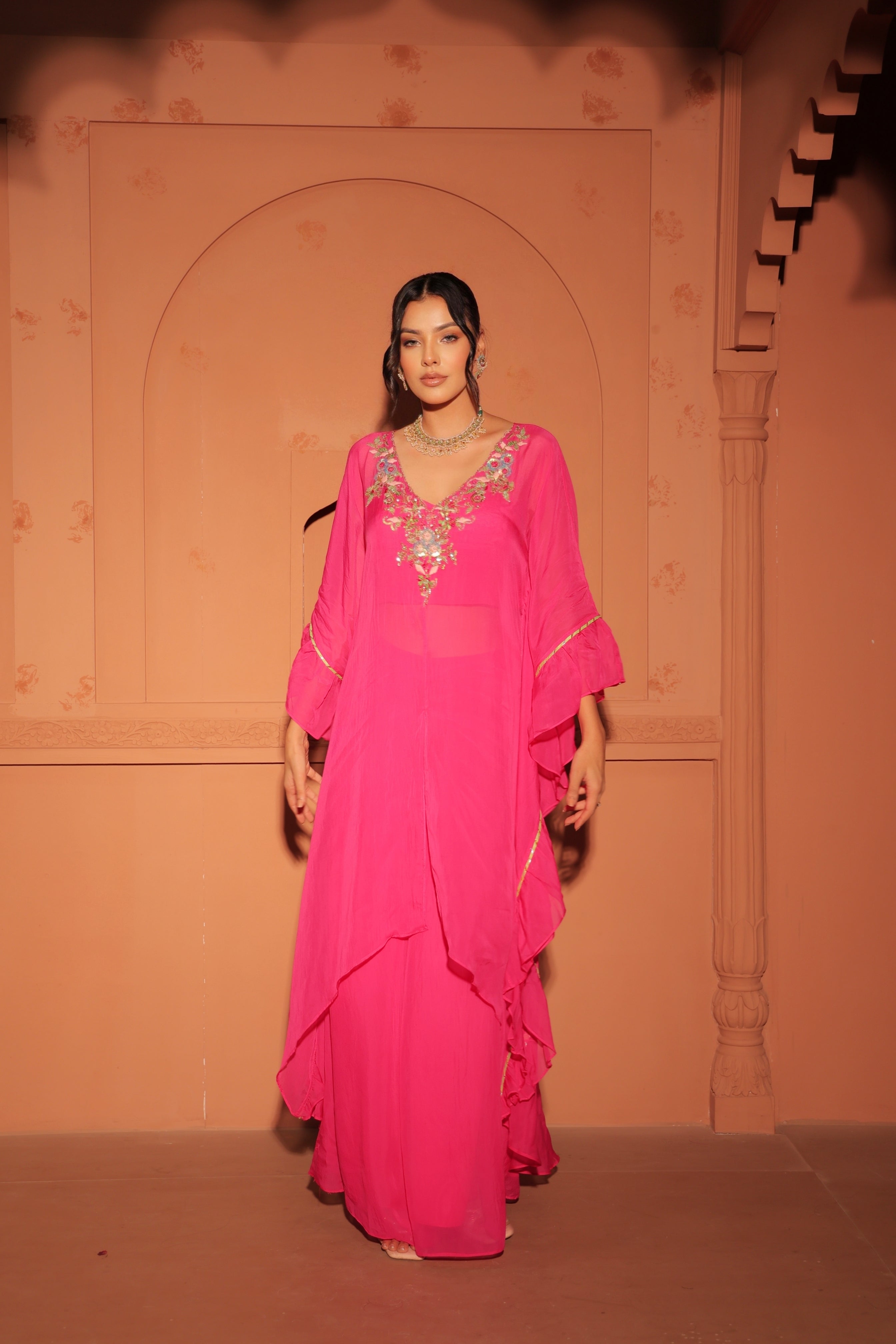 Rani Pink Draped Kaftan Set
