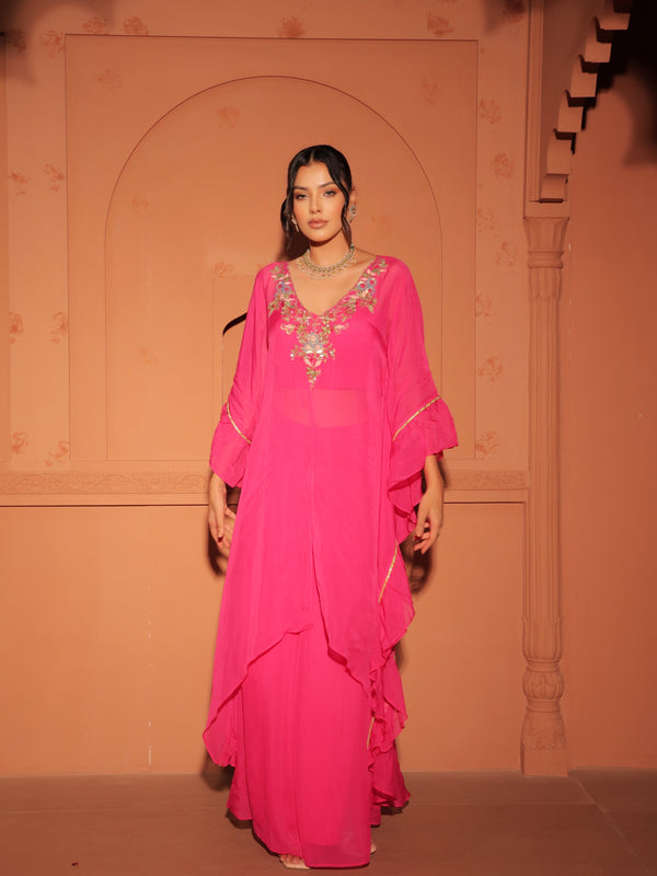 Rani Pink Draped Kaftan Set