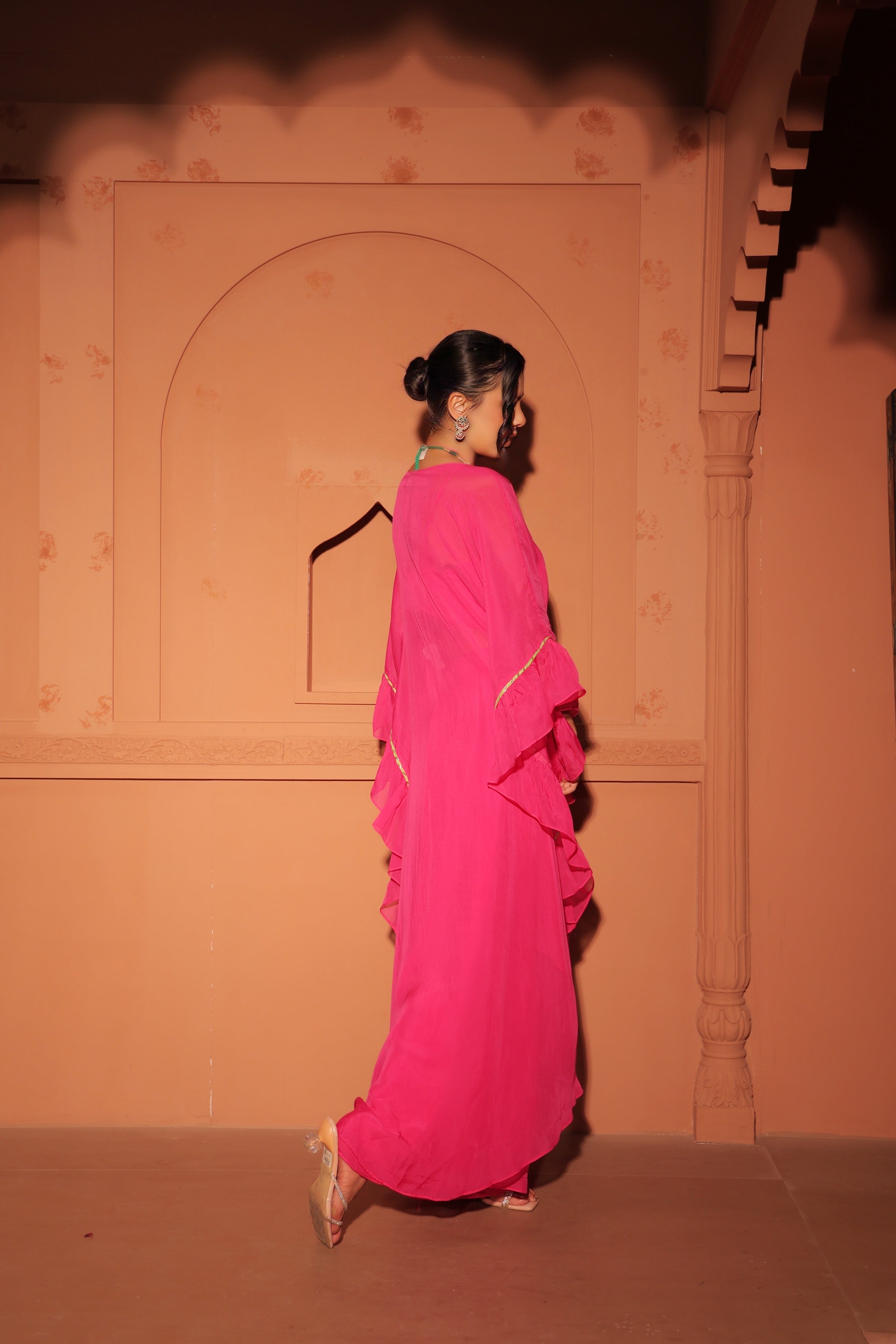 Rani Pink Draped Kaftan Set