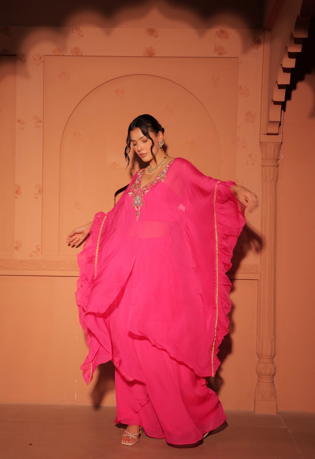 Rani Pink Draped Kaftan Set