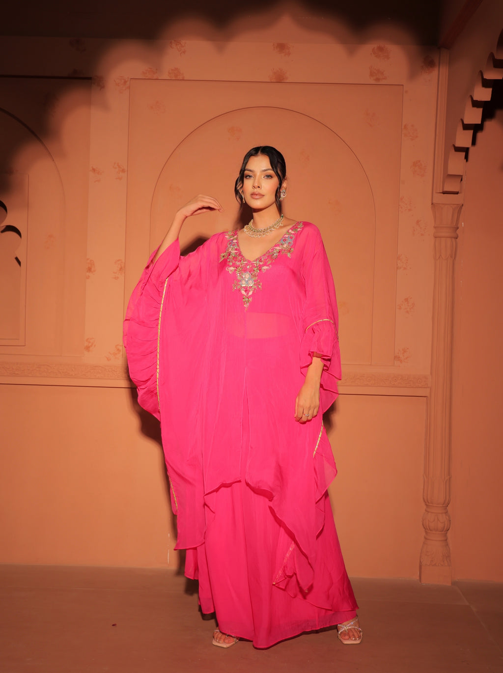 Rani Pink Draped Kaftan Set