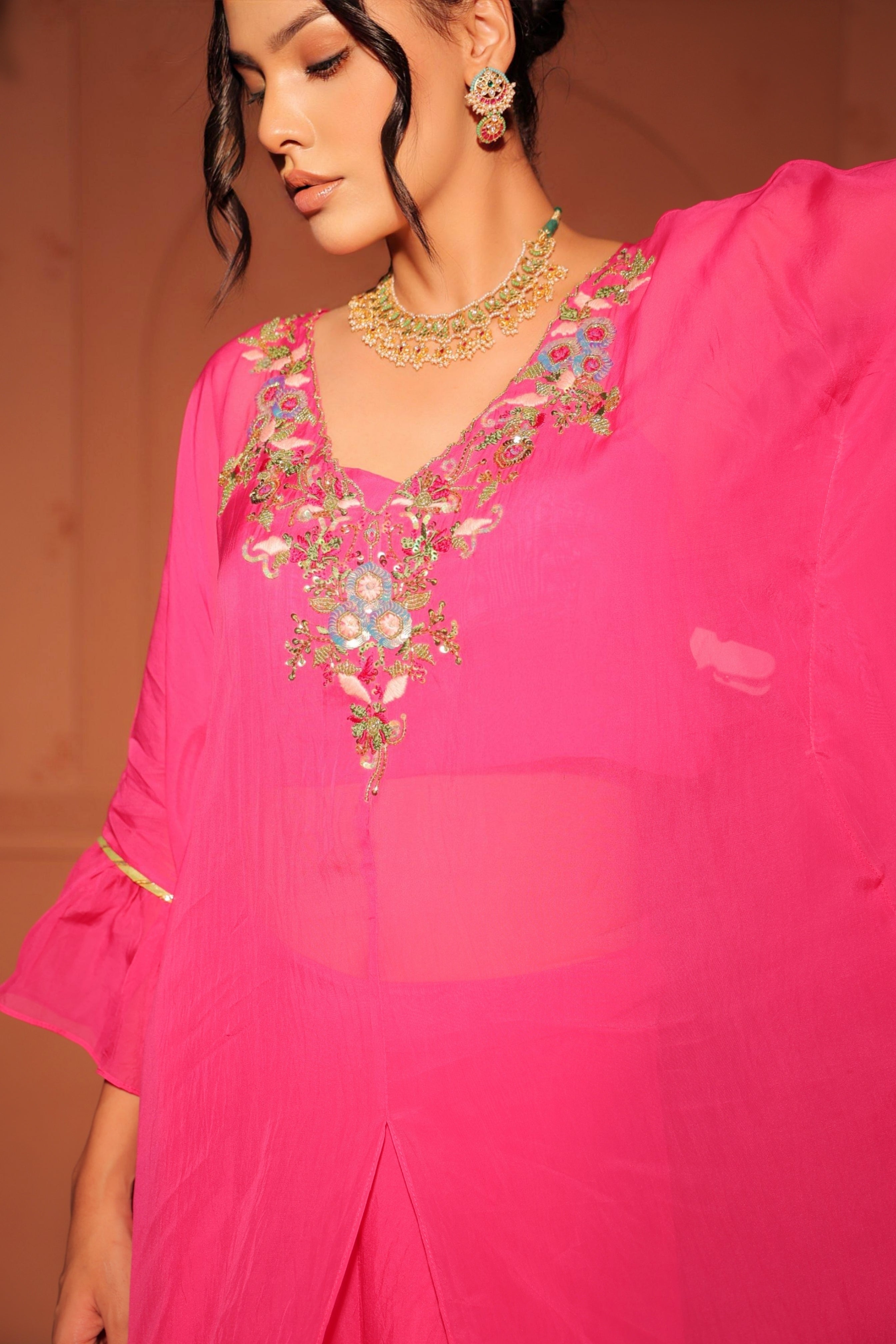 Rani Pink Draped Kaftan Set