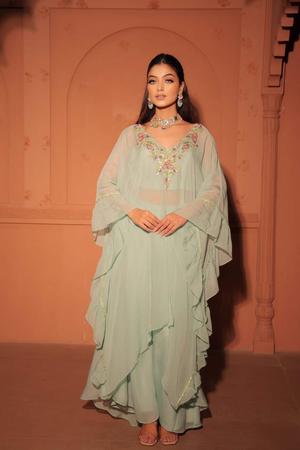 Mint Green Layered Kaftan Set