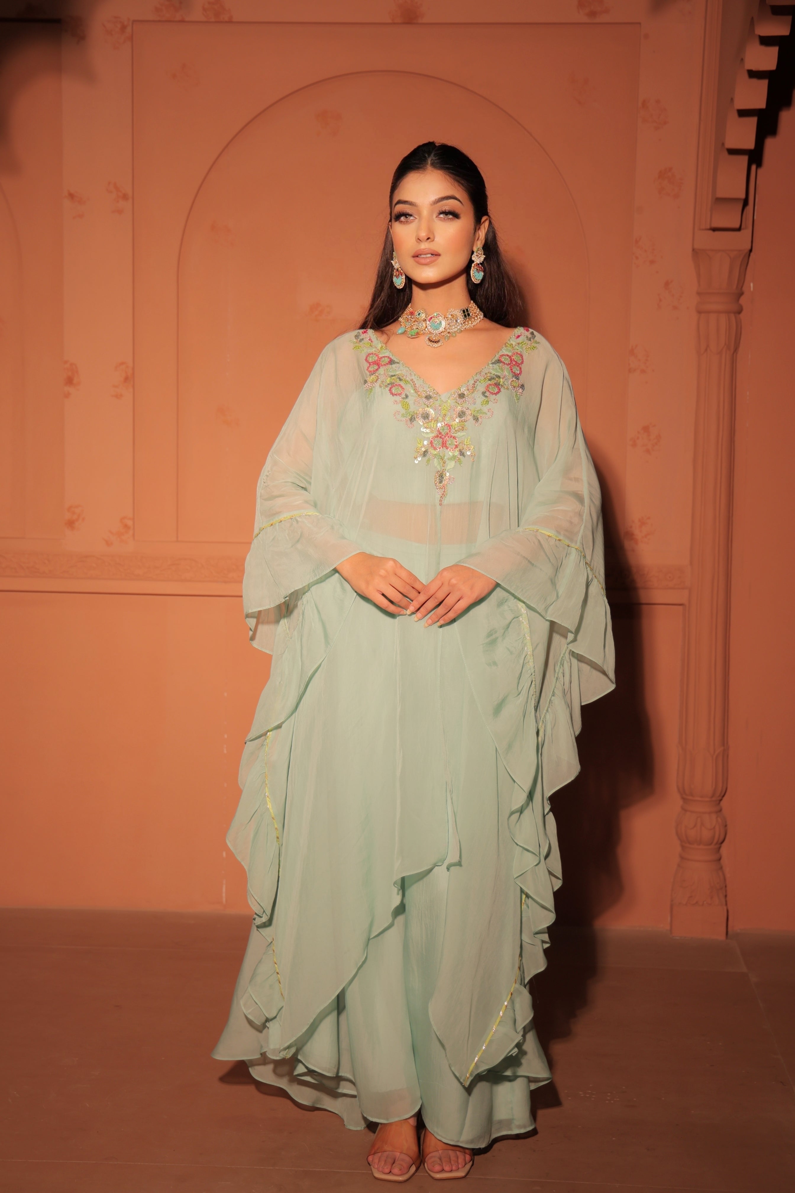 Mint Green Layered Kaftan Set