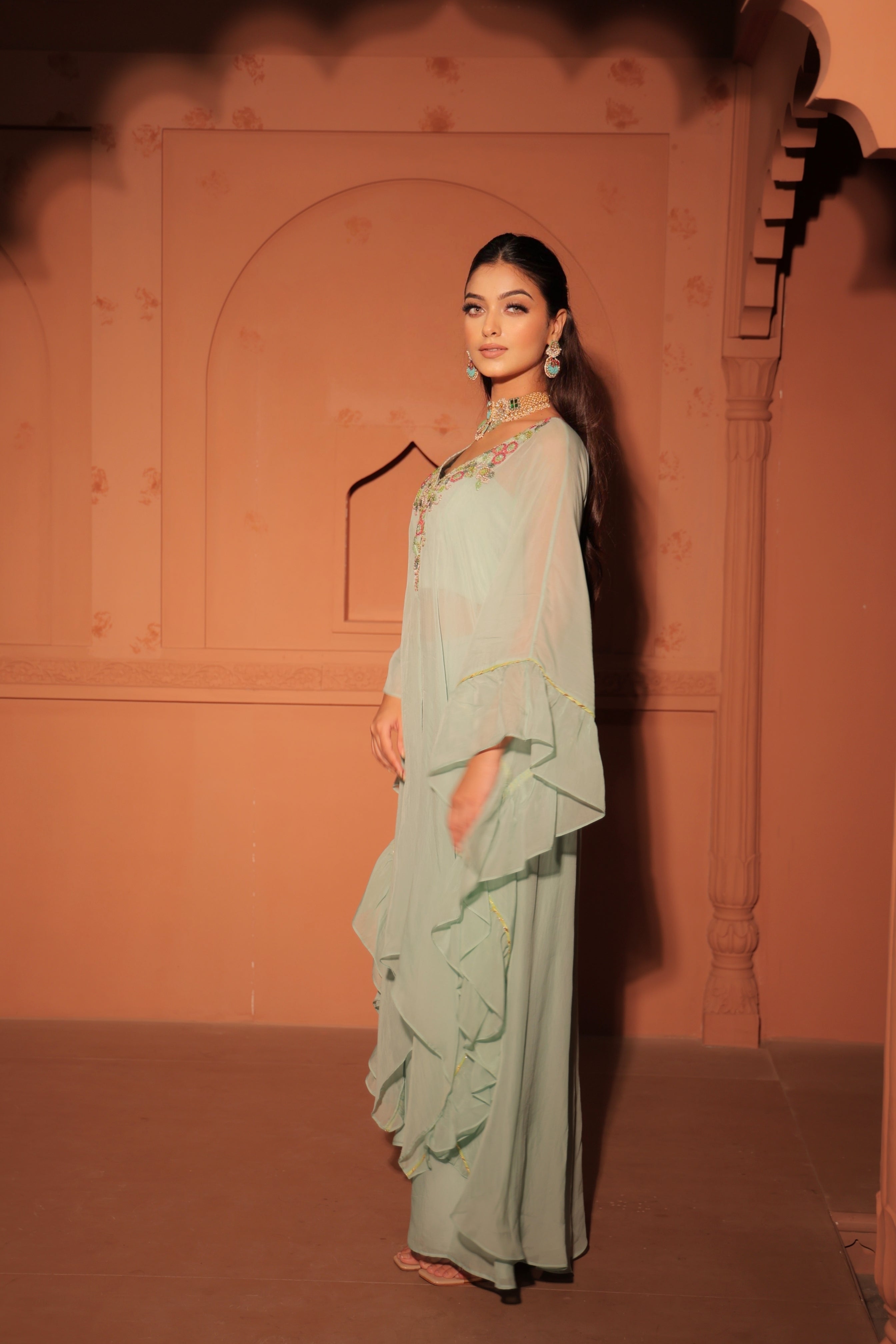 Mint Green Layered Kaftan Set