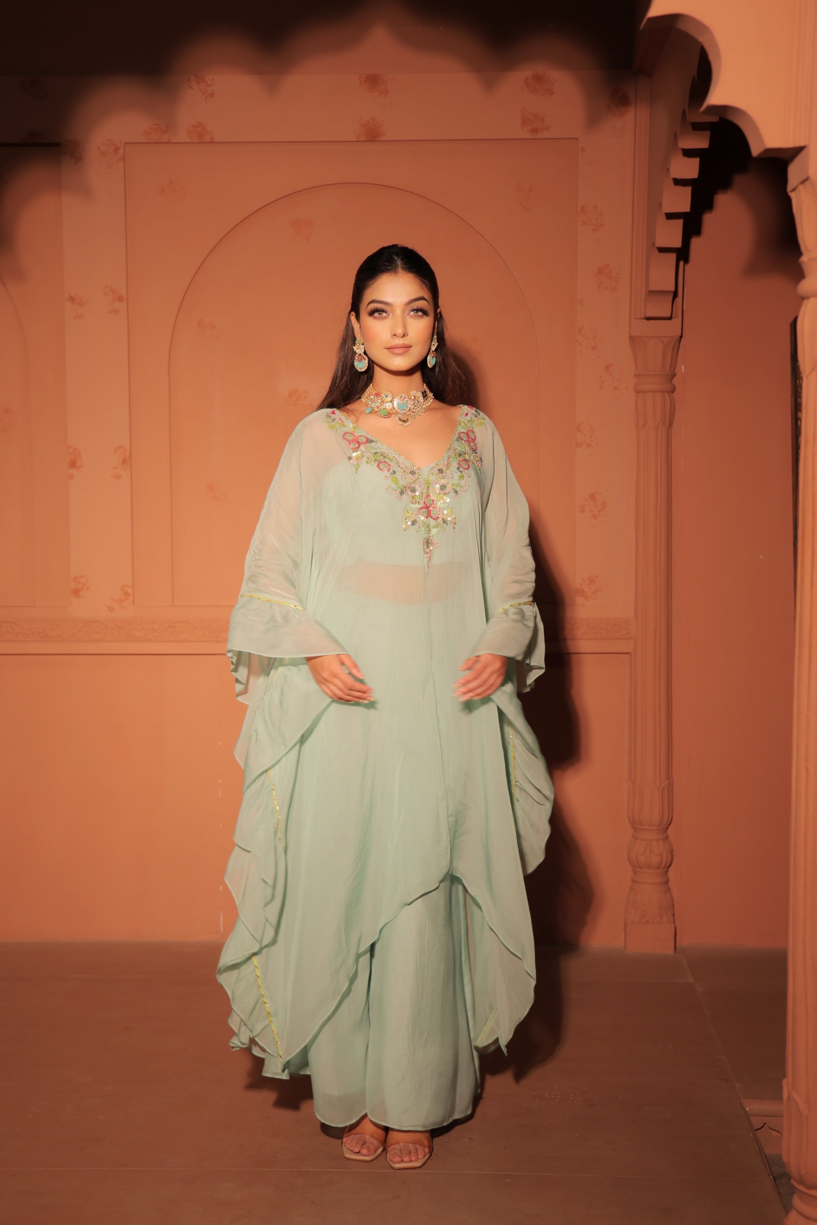 Mint Green Layered Kaftan Set