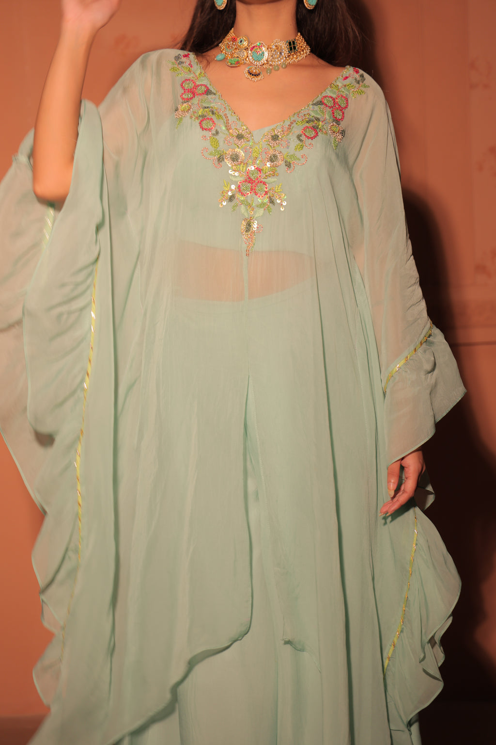 Mint Green Layered Kaftan Set