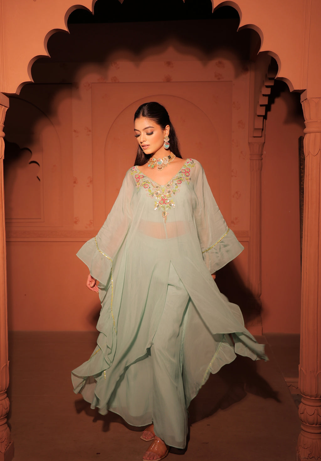 Mint Green Layered Kaftan Set