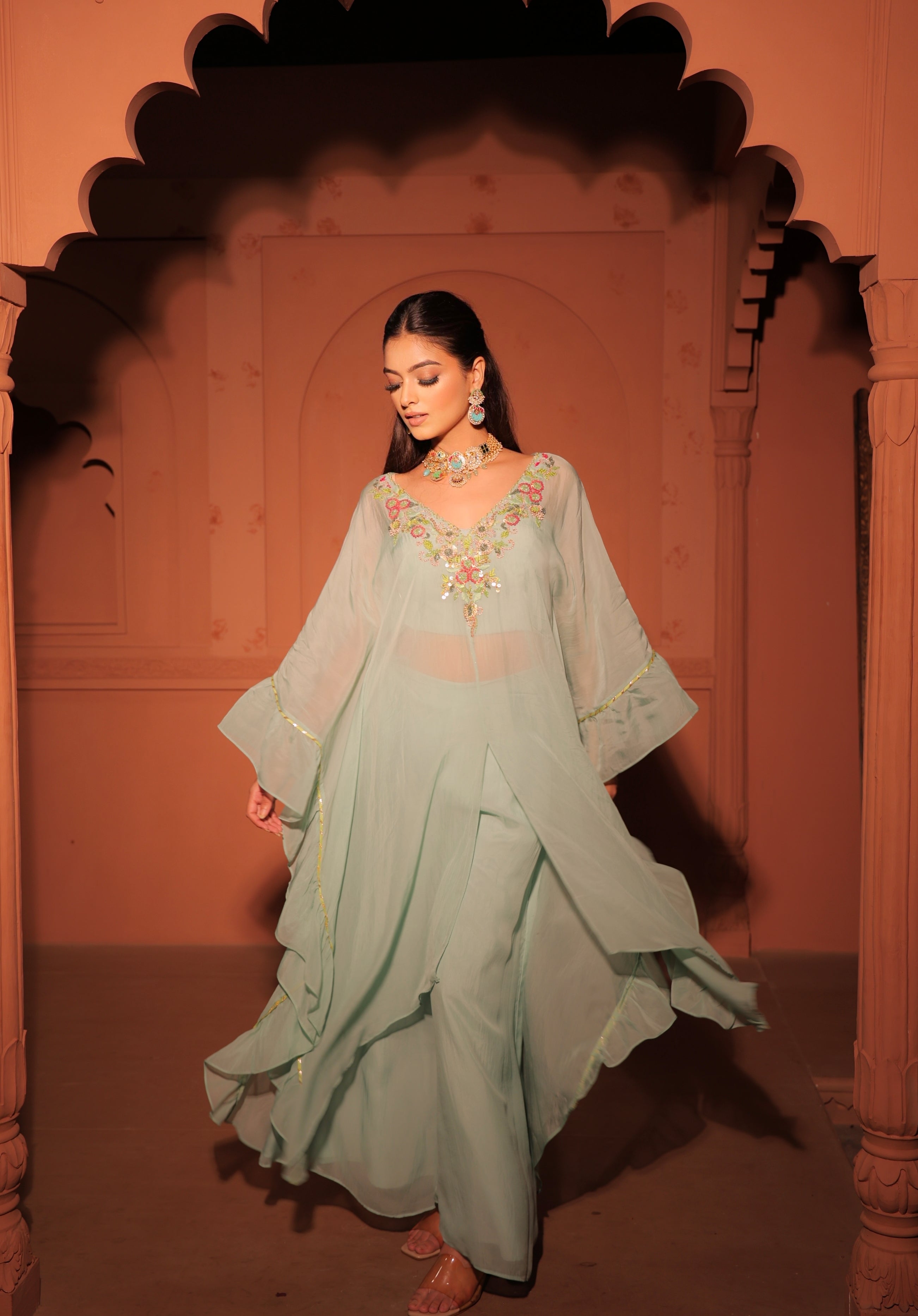 Mint Green Layered Kaftan Set