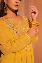 Mustard Yellow Embellished Kaftan Set
