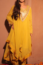 Mustard Yellow Embellished Kaftan Set