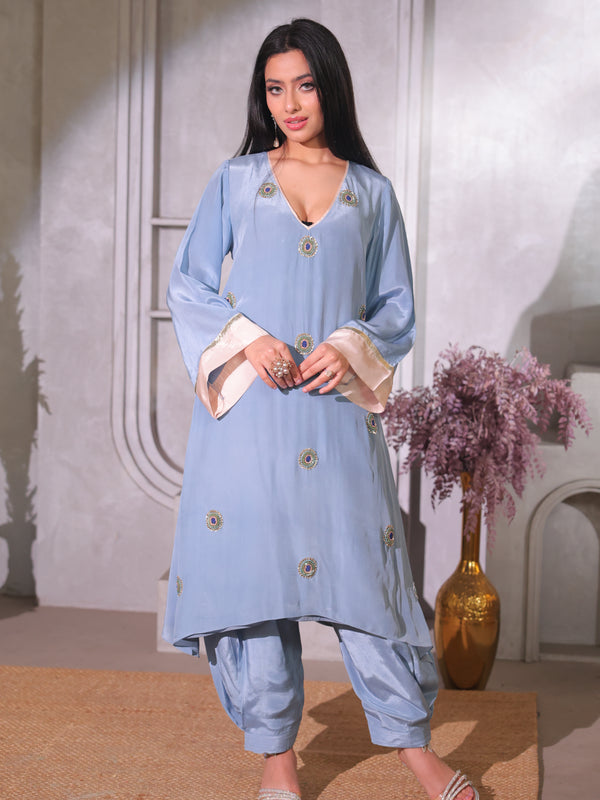 Powder Blue Embroidered Kaftan Set