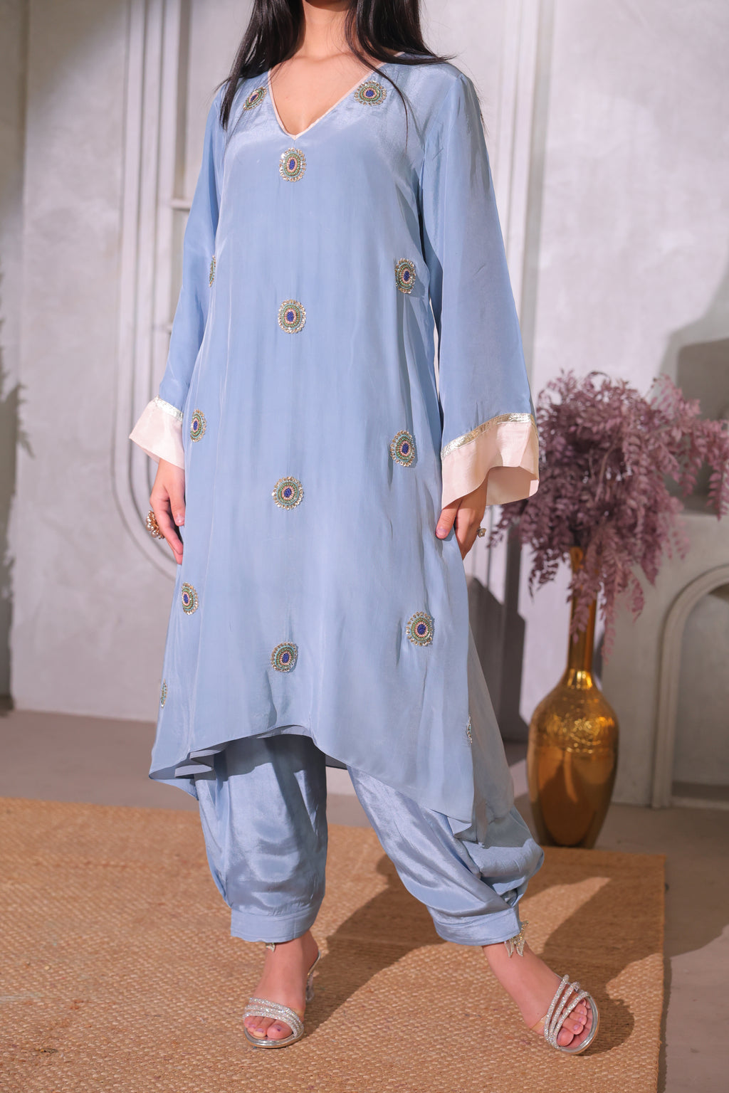 Powder Blue Embroidered Kaftan Set