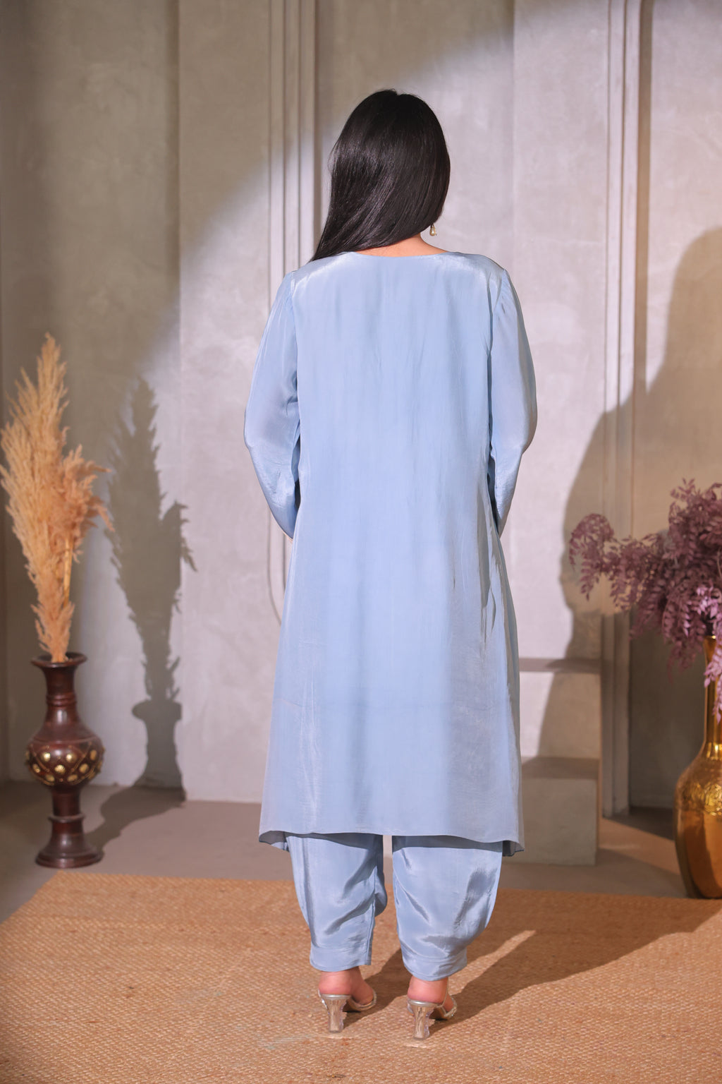 Powder Blue Embroidered Kaftan Set