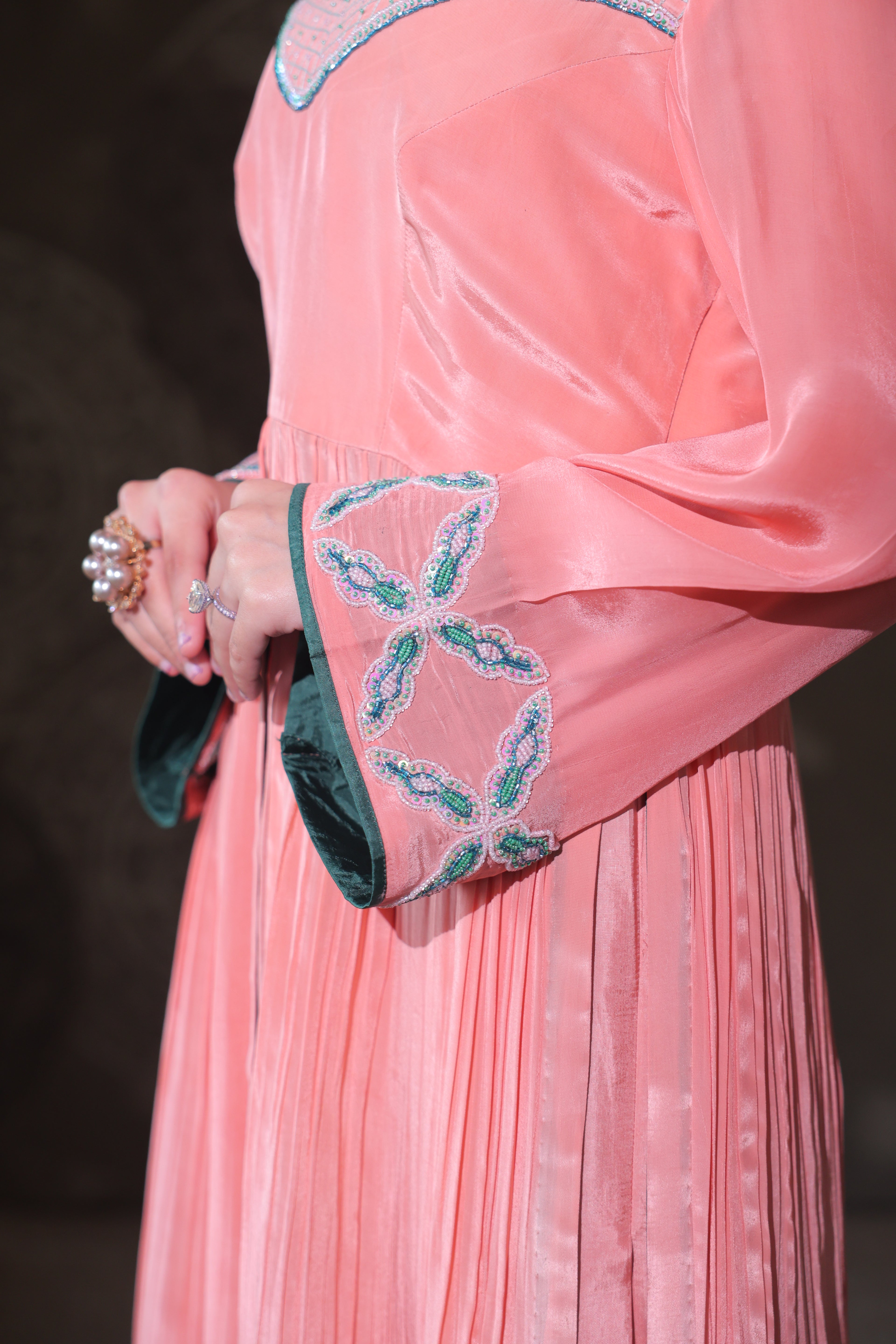 Peach Panelled Kurta Set