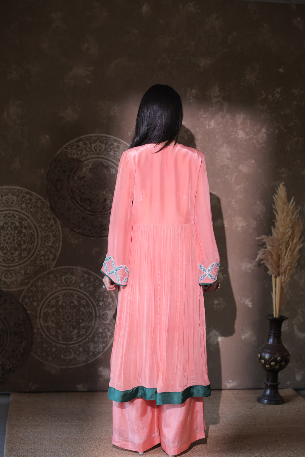 Peach Panelled Kurta Set