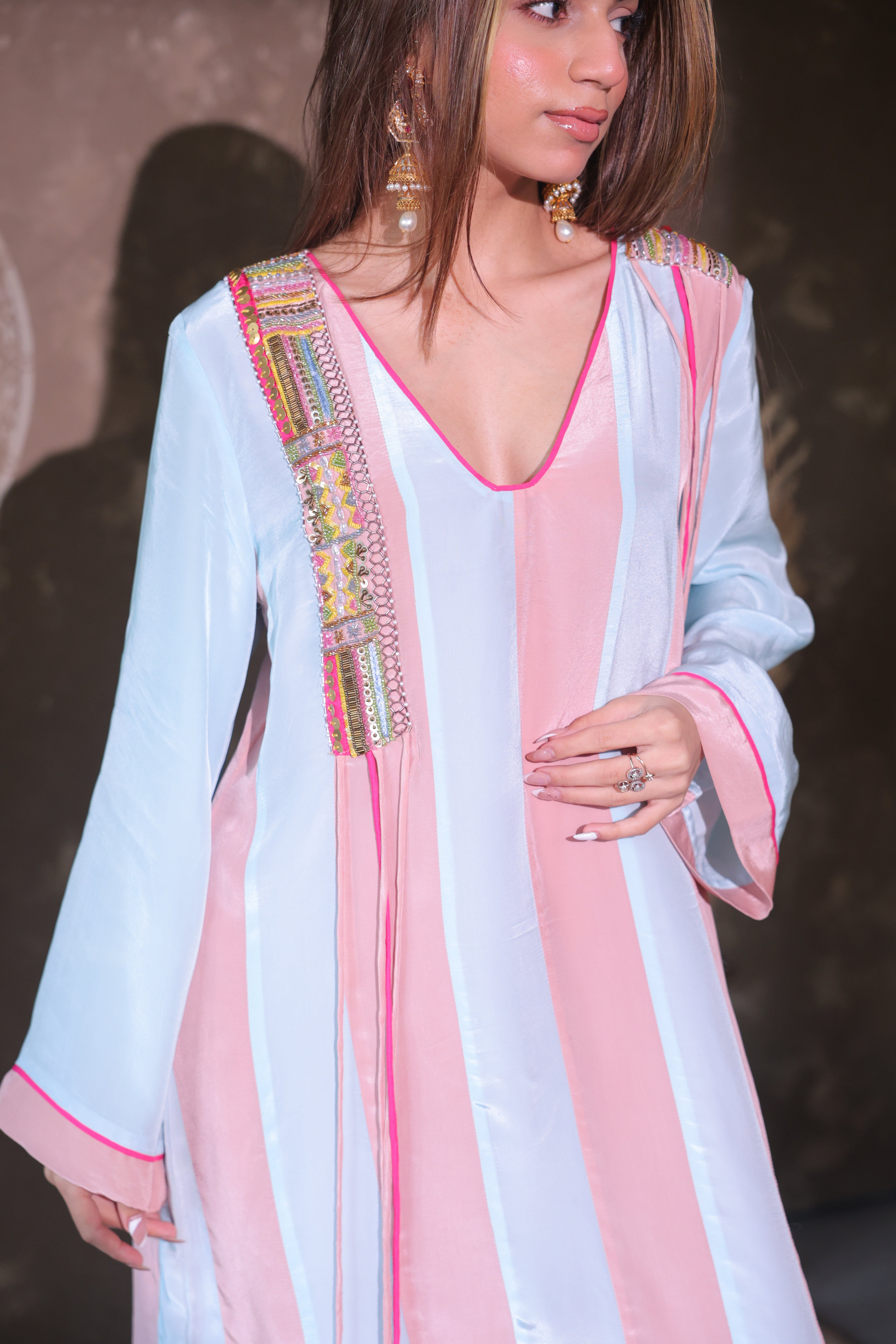 Pastel Stripe Kaftan Set