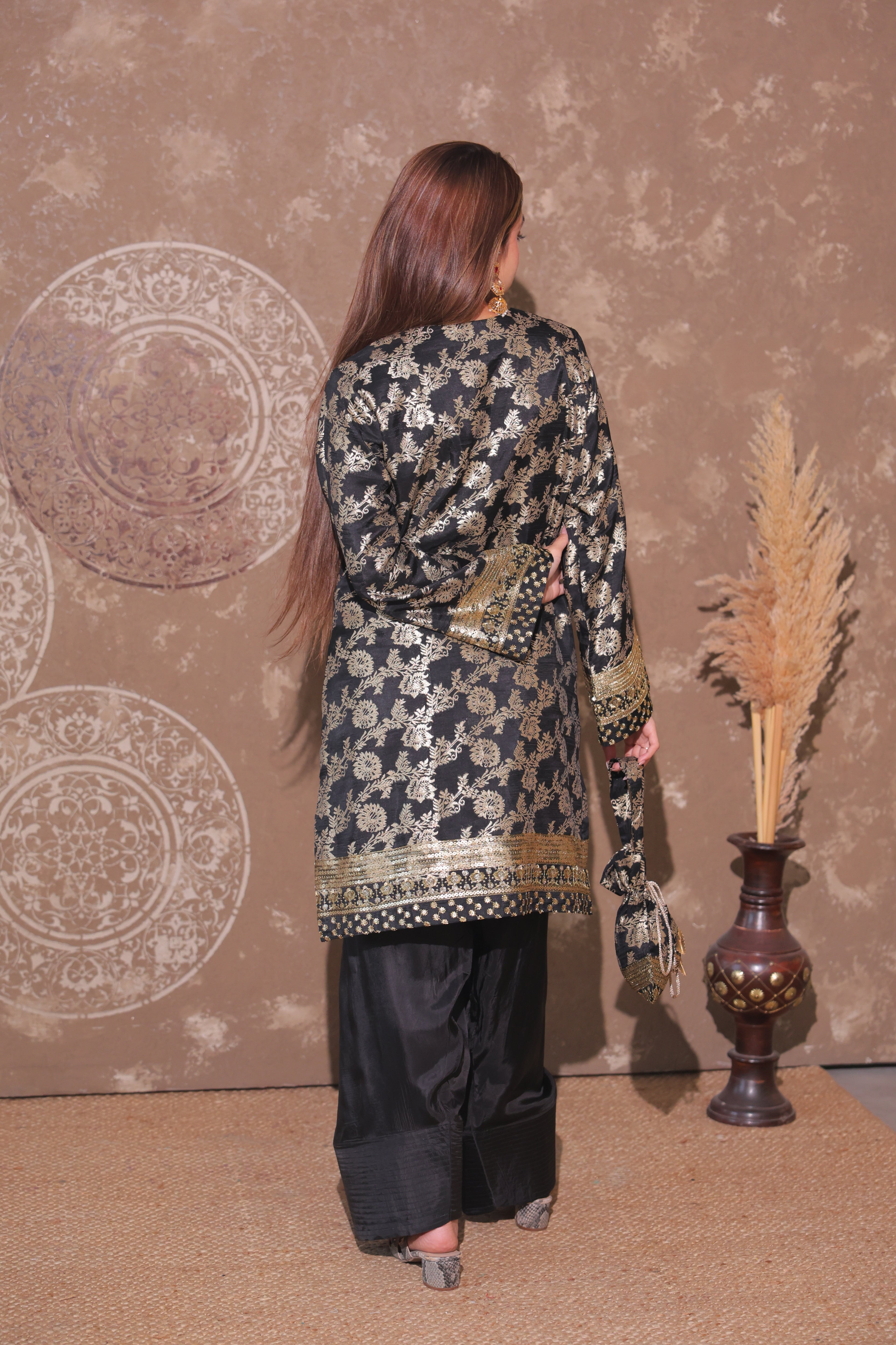 Classic Black Brocade Co-ord Set