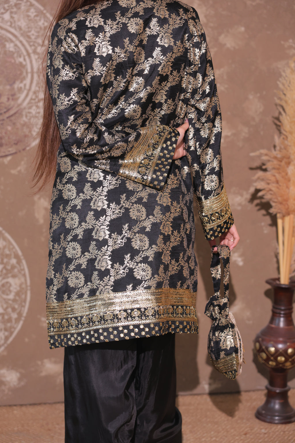 Classic Black Brocade Co-ord Set