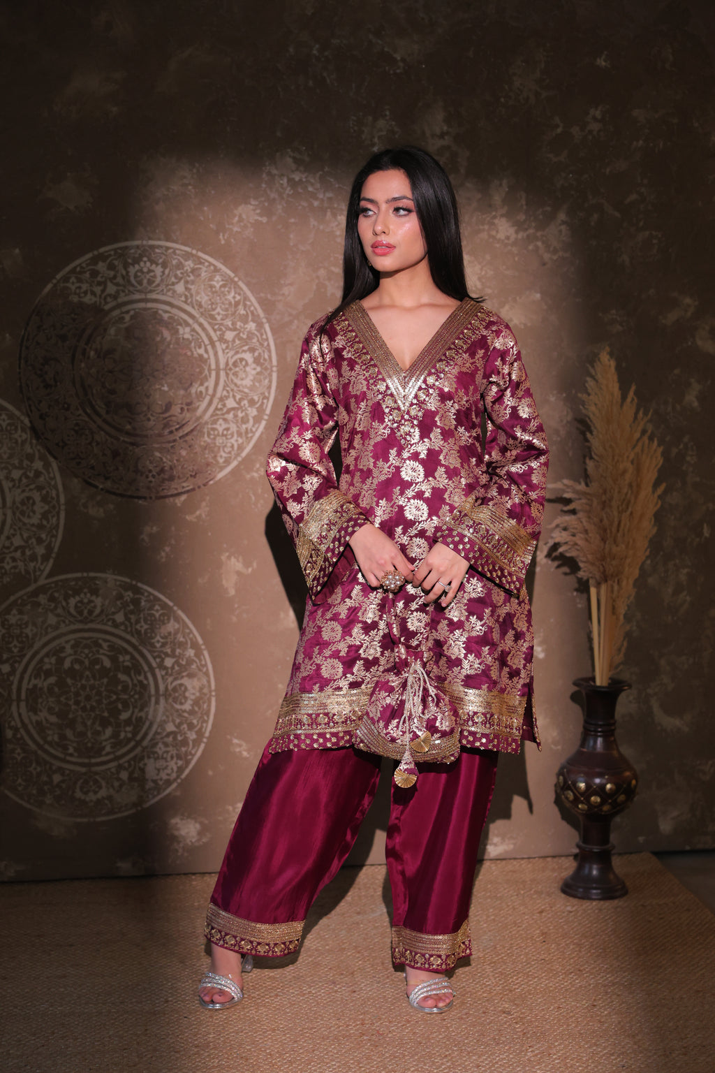Maroon Brocade Co-ord Set
