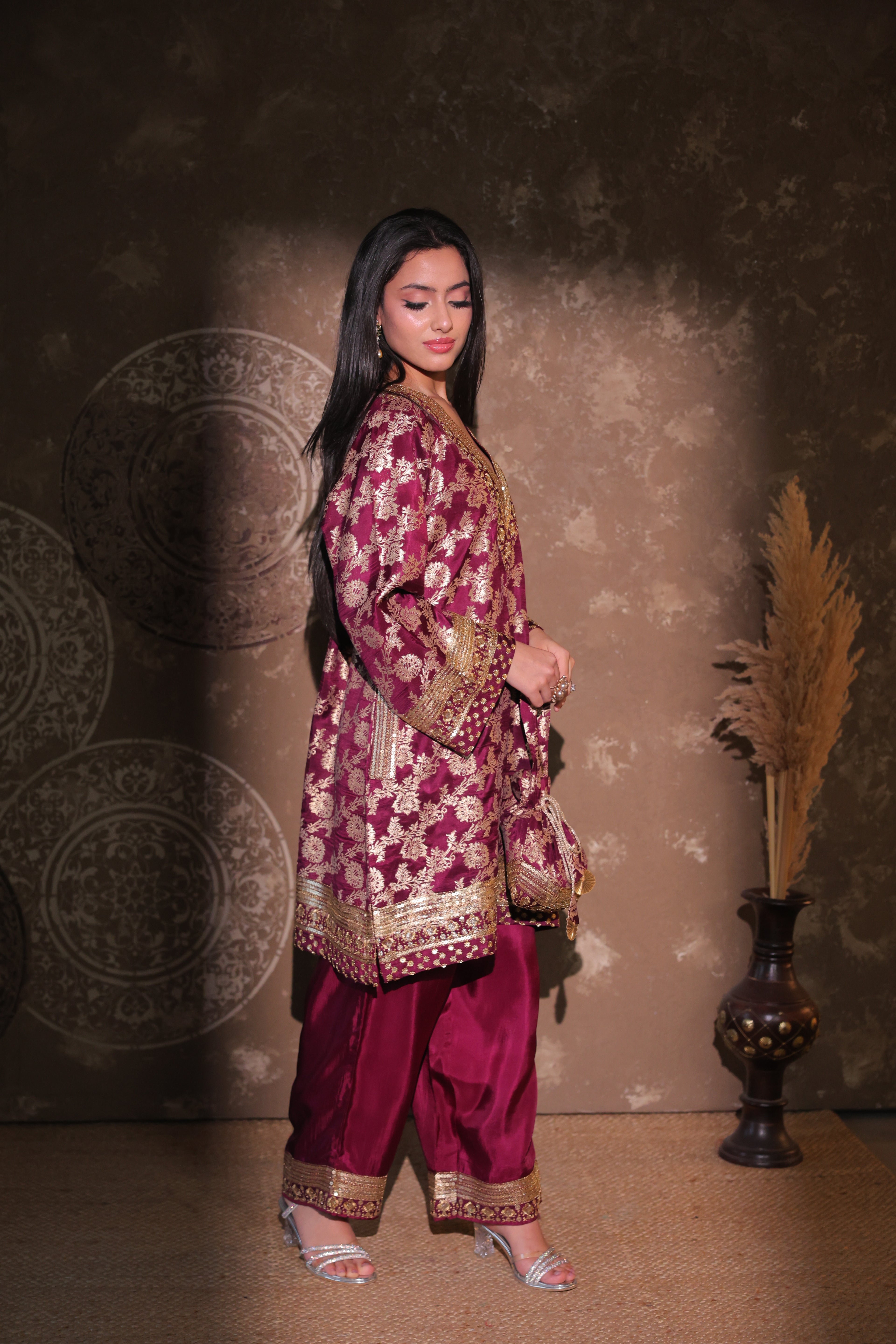 Maroon Brocade Co-ord Set
