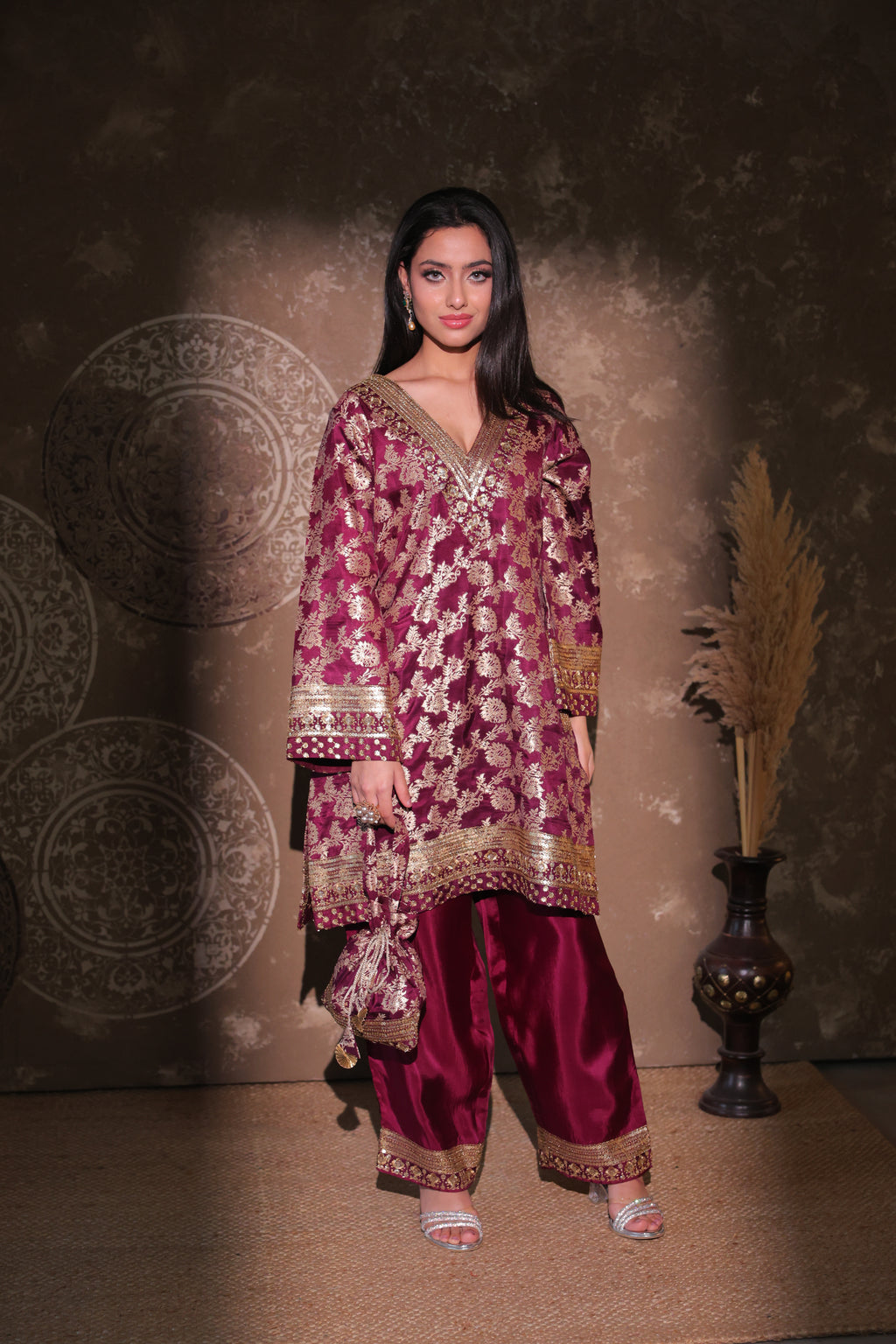 Maroon Brocade Co-ord Set