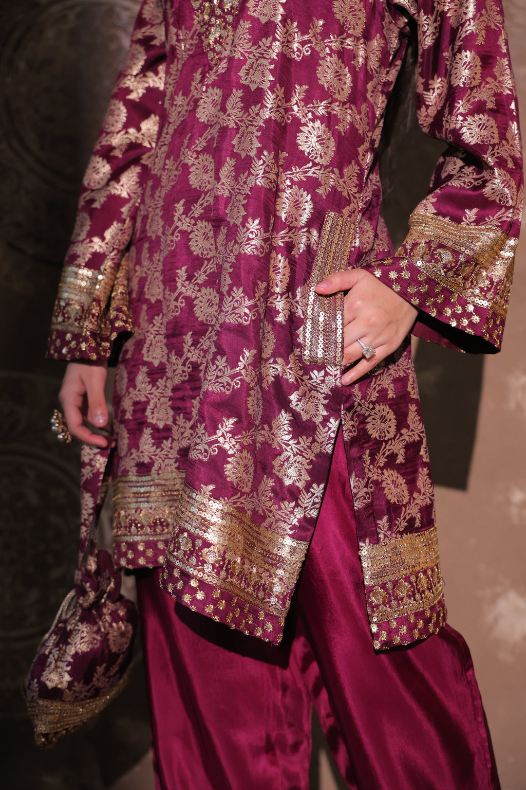 Maroon Brocade Co-ord Set