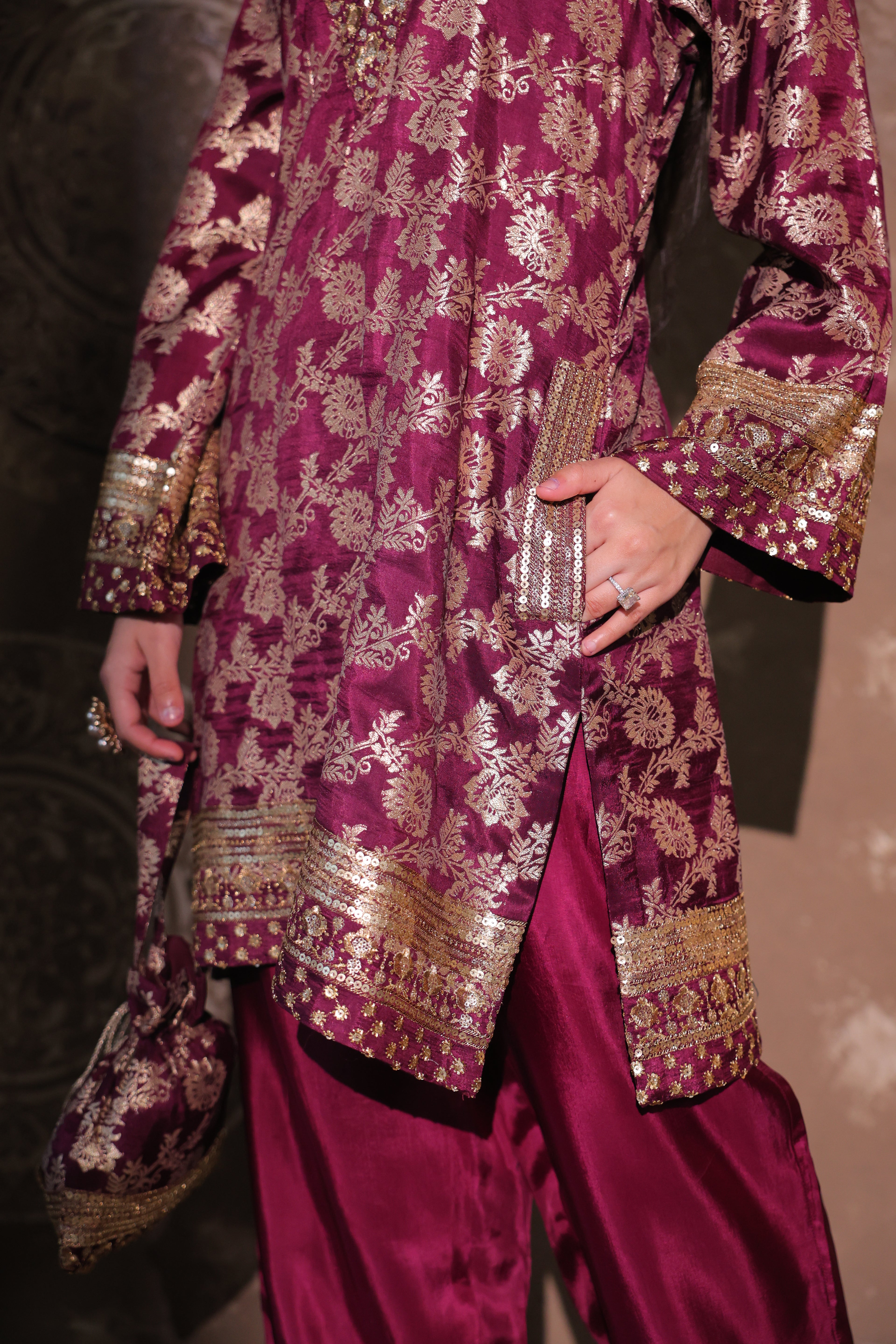 Maroon Brocade Co-ord Set