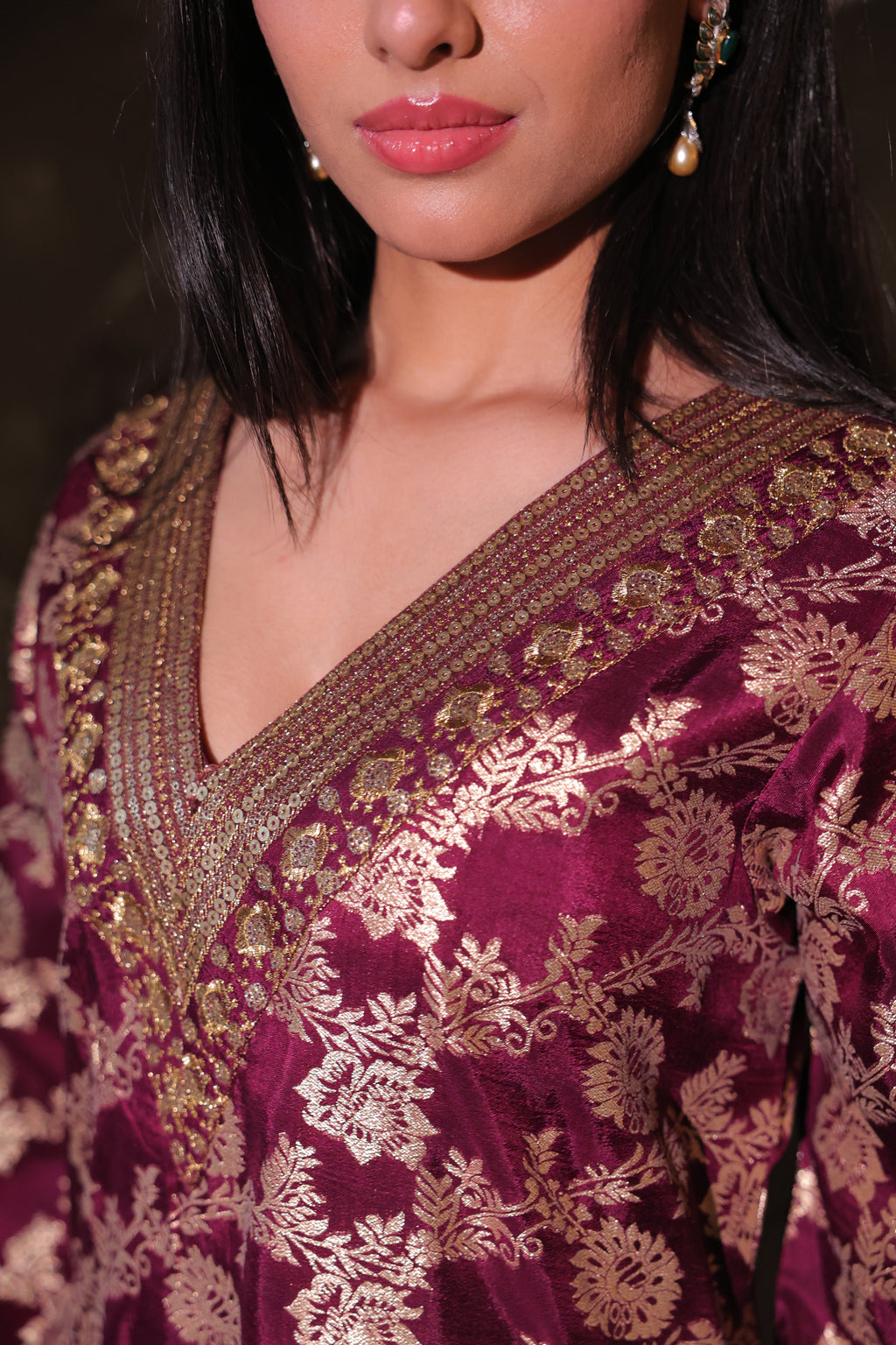 Maroon Brocade Co-ord Set