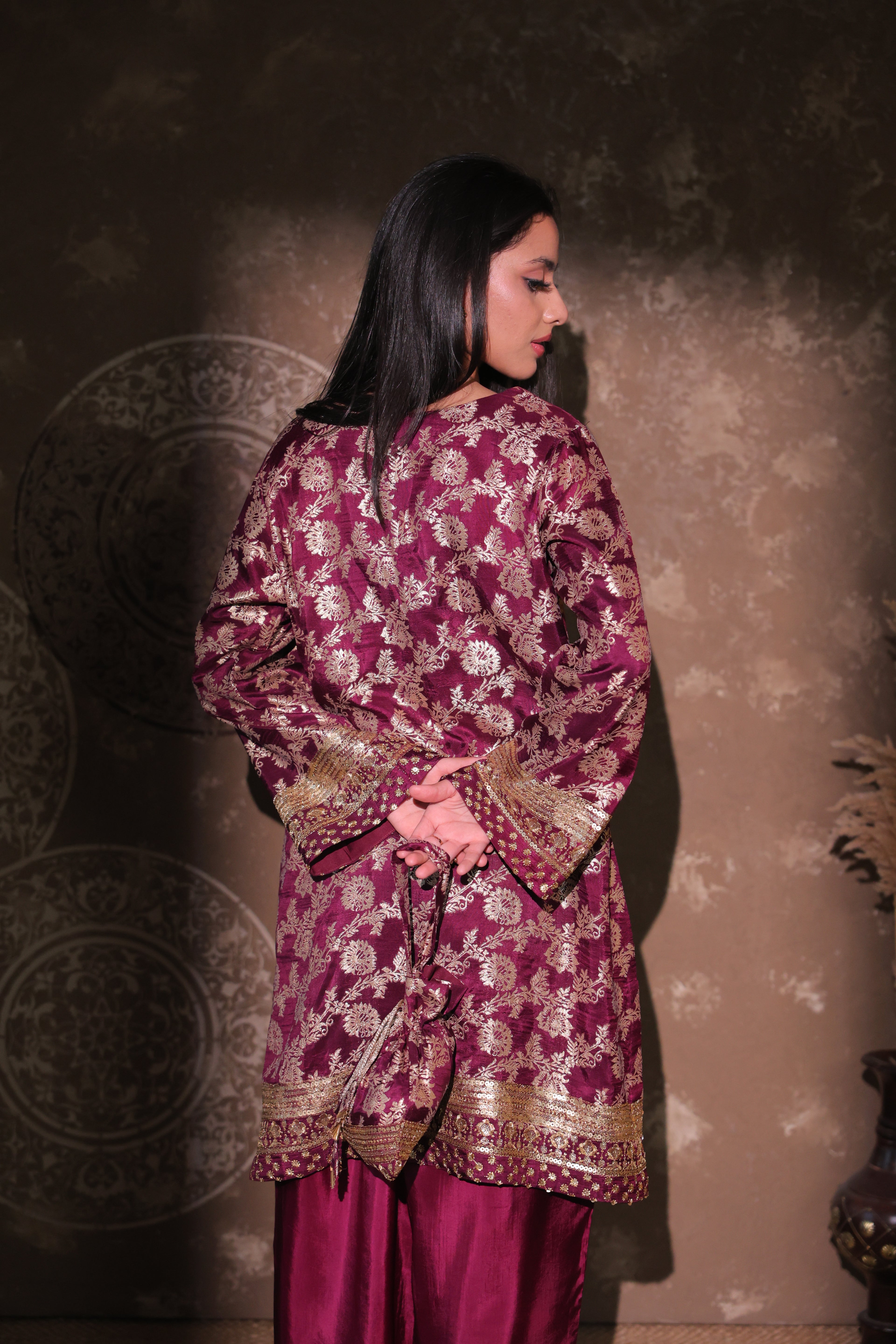 Maroon Brocade Co-ord Set