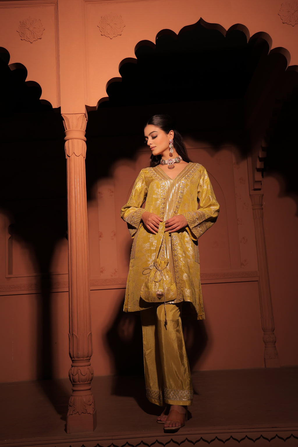 Mustard Yellow Brocade Co-ord Set