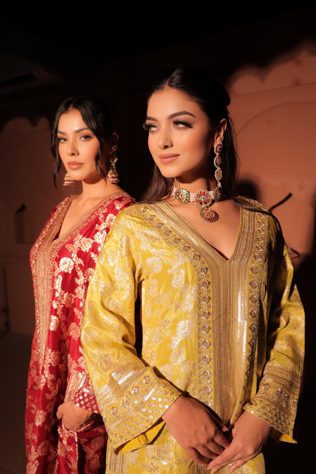 Mustard Yellow Brocade Co-ord Set
