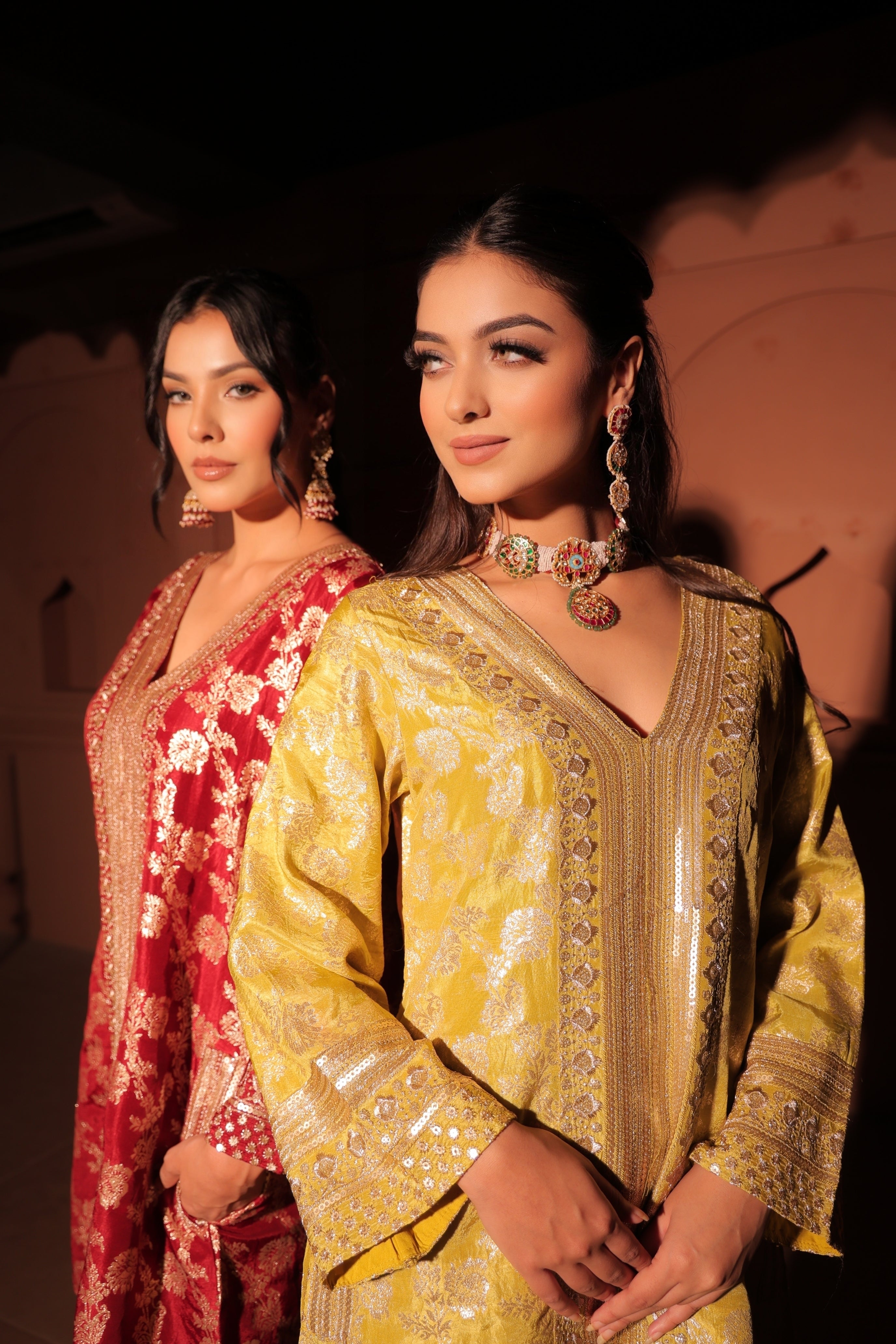 Mustard Yellow Brocade Co-ord Set