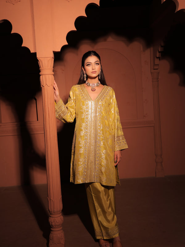 Mustard Yellow Brocade Co-ord Set