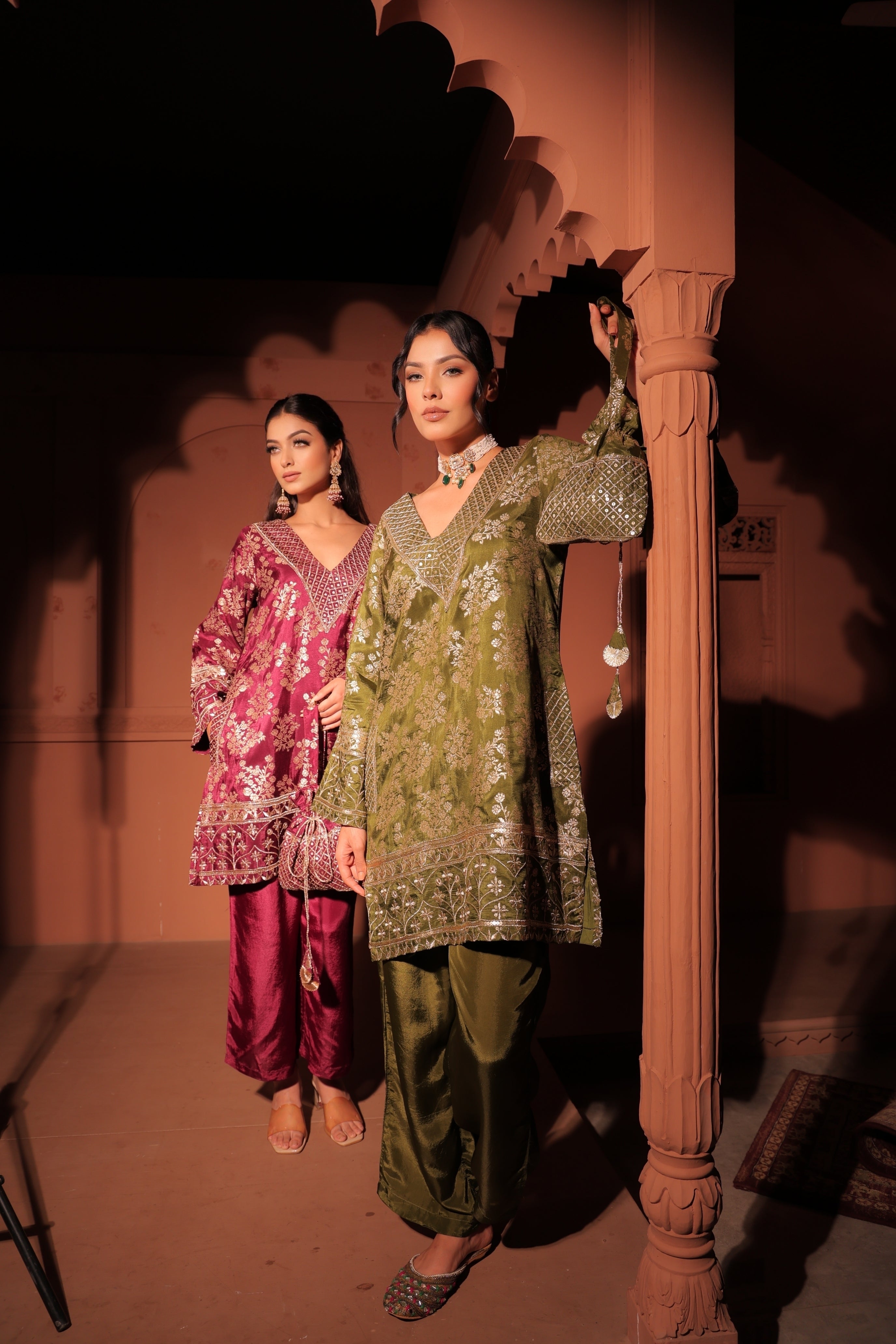 Mehendi Green Brocade Co-ord Set