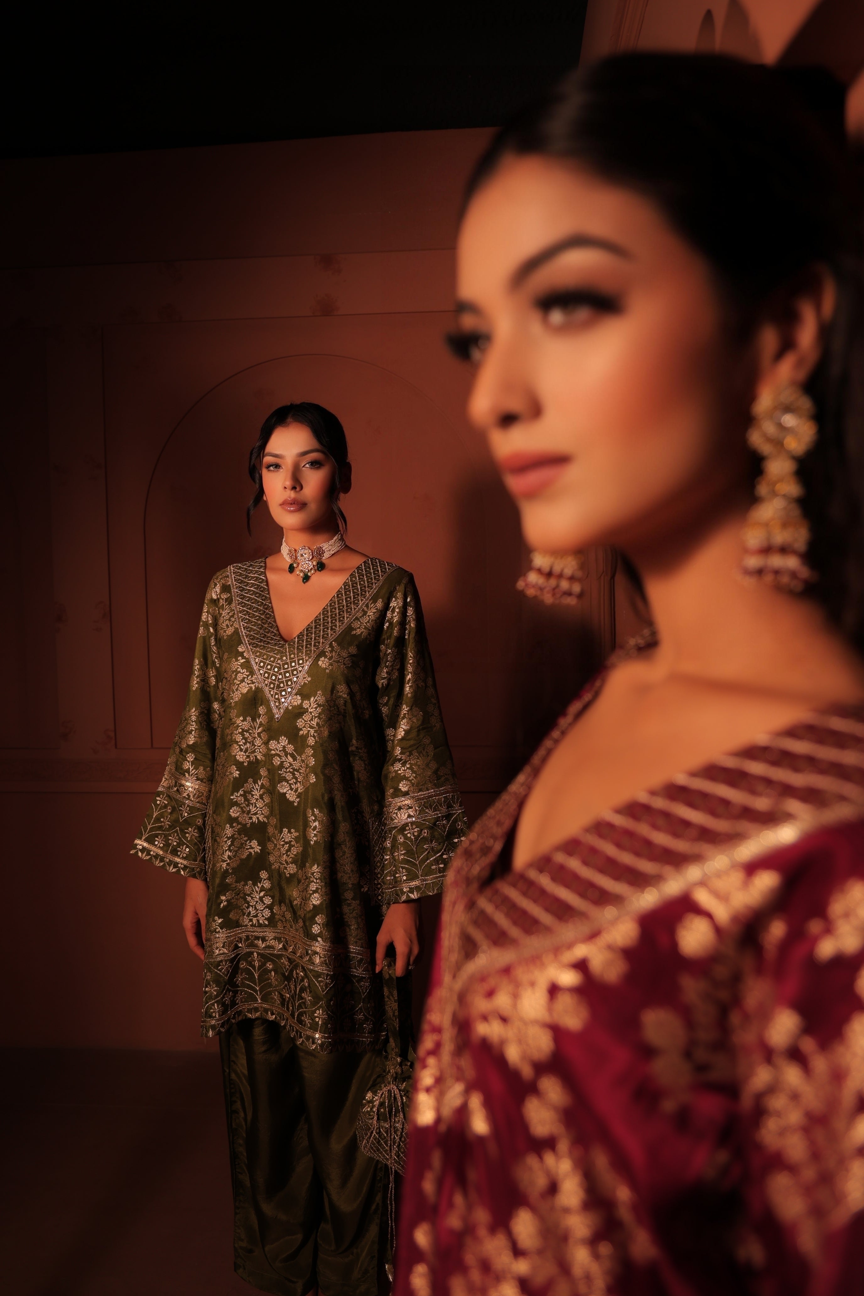 Mehendi Green Brocade Co-ord Set