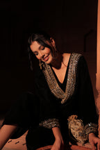Black Embellished Velvet Kurta Set
