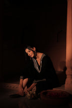 Black Embellished Velvet Kurta Set