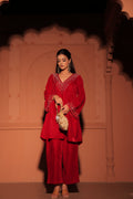 Red Sequined Velvet Kurta Set